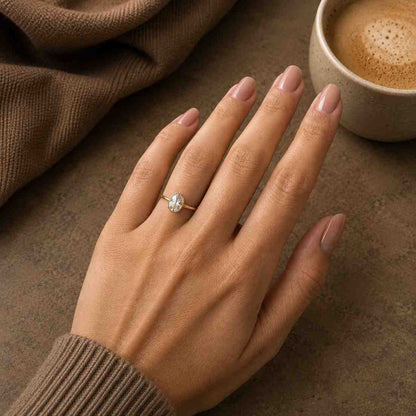 3 Ct Oval Cut Engagement Ring, Bezel Set Moissanite or Lab Grown Diamond, 14K Yellow Gold Minimalist Bridal Ring, Gift For Her