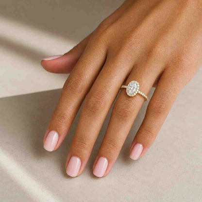 3 Ct Oval Halo Moissanite Engagement Ring Gold Pave Band Oval Cut Bridal Ring Sparkly Moissanite Halo Ring Unique Wedding Proposal Ring