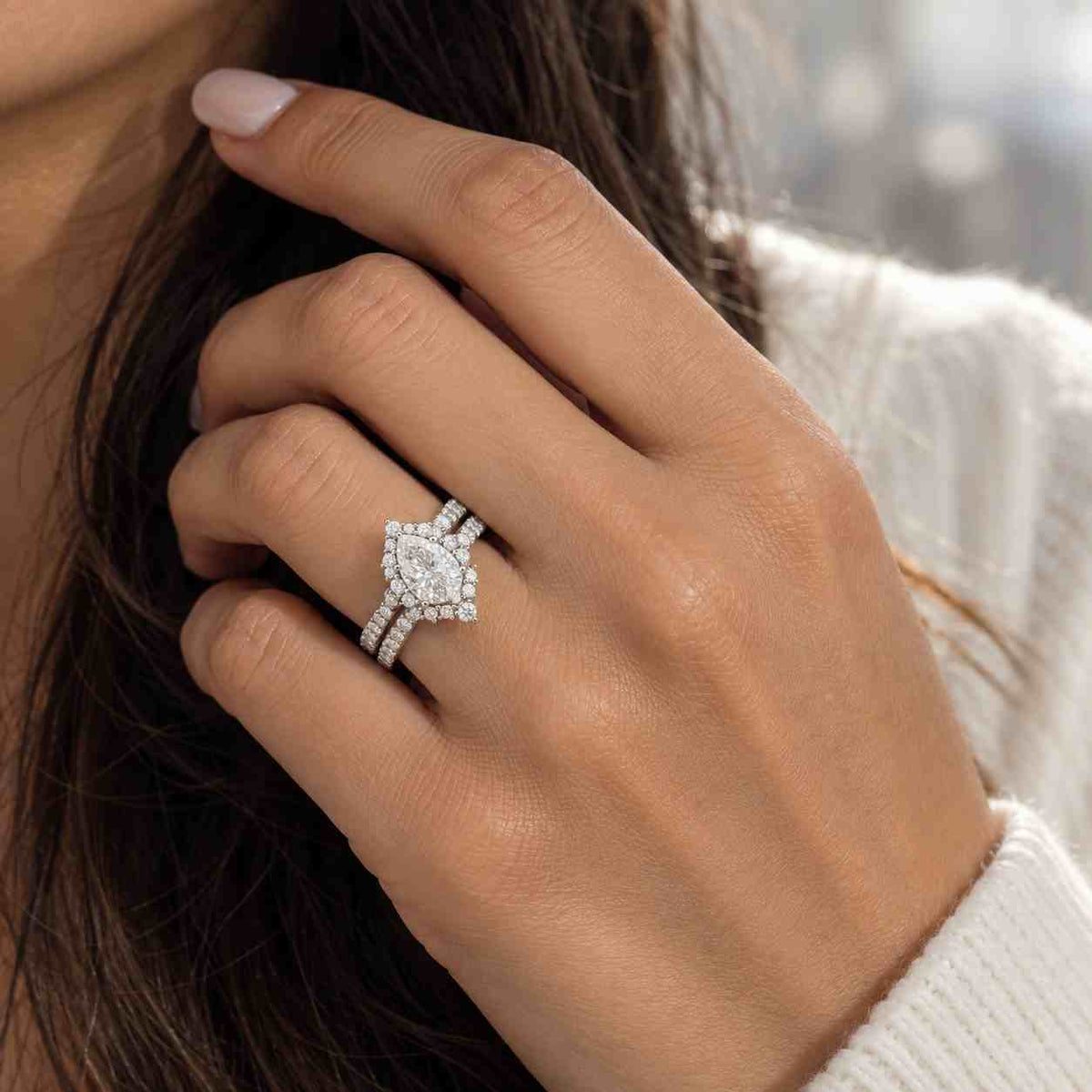 3 ct pear cut engagement ring, hidden halo bridal set, infinity diamond wedding jewelry