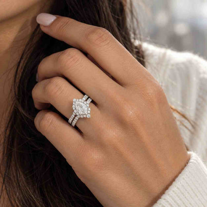 3 Ct Pear Cut Engagement Ring, Hidden Halo Bridal Set, Infinity Diamond Wedding Jewelry