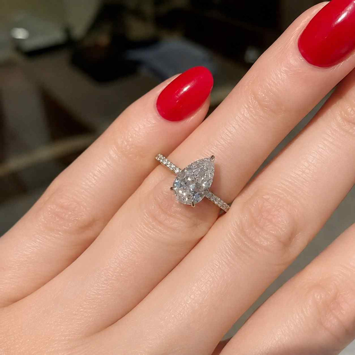 3 Ct Pear Cut Moissanite Engagement Ring