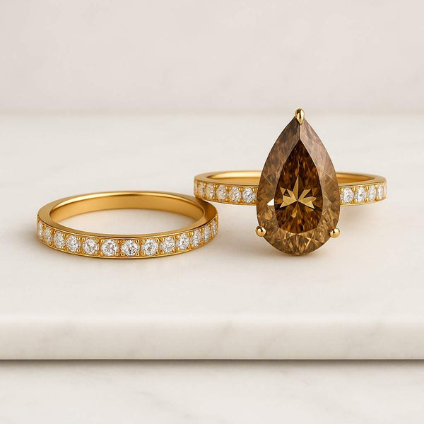 3 Ct Pear Engagement Ring Pear Cut Hidden Halo Bridal Set Moissanite Pear Half Pave Set Ring Infinity Diamond Wedding Jewelry Ring