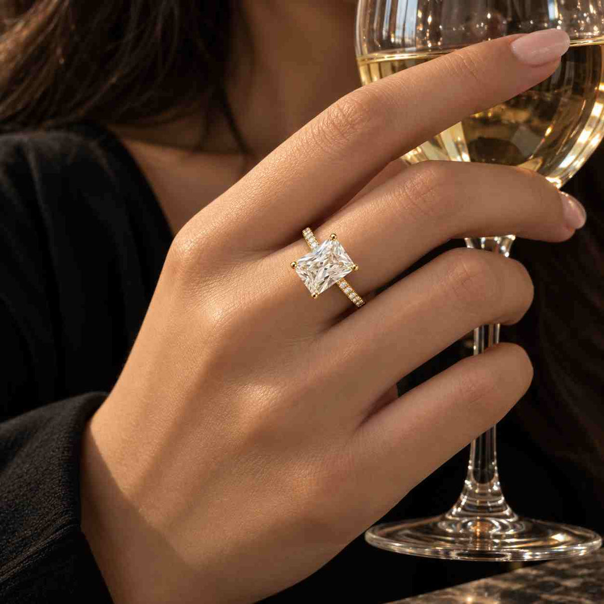 3 Ct Radiant Cut Lab Grown Diamond Engagement Ring Set, Wedding Band Set, IGI Certified, Bridal Eternity Pavé Ring, Anniversary Gift for Her
