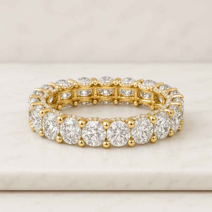 3 MM Round Diamond Eternity Band Lab Created Diamond Wedding Band Three Sided Pave Band Anniversary Ring Gift for Her Stackable Band