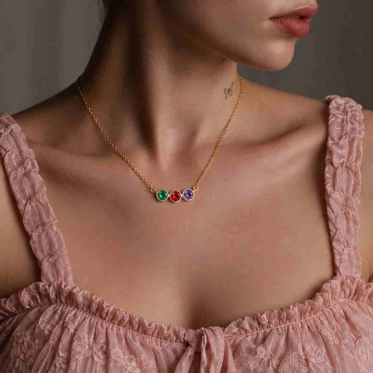 3 Stone Moissanite Necklace, Past Present Future Necklace, Rhodium Plated 925 Sterling Silver, D Color VVS1, Bridal Jewelry, GRA Certified

