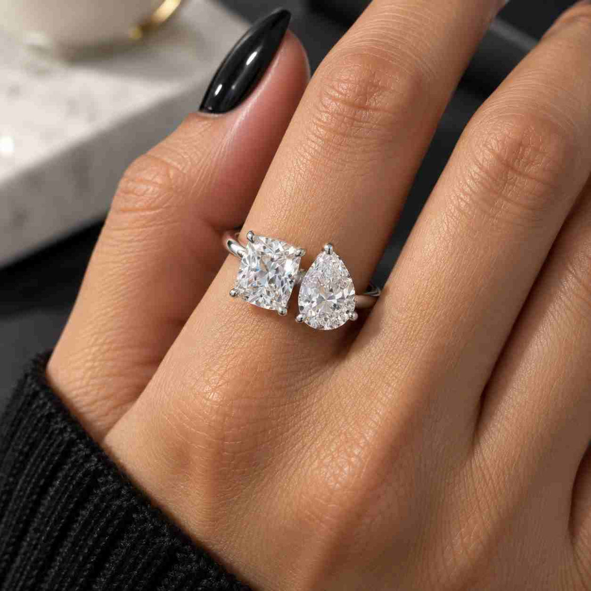 3 Stone Ring Cushion Cut Lab Grown Diamond Ring 