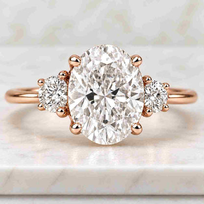 3 carat E/VVS2 Oval Cut Three Stone Lab Grown Diamond Engagement Ring
