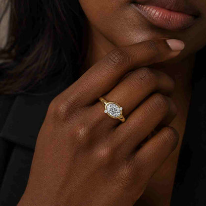 3 carat E/VVS2 Oval Cut Three Stone Lab Grown Diamond Engagement Ring 18k White Gold Ring, Side Round Cut Diamonds, Unique Custom Design

