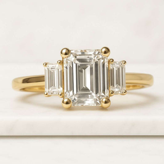 3 carat F color vvs1 clarity Emerald cut Lab Grown Diamond Ring Emerald and Baguette Ring 14k Gold Engagement Ring Wedding Ring