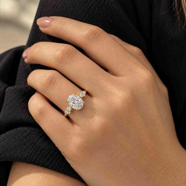 3 carat Three Stone Oval Moissanite Engagement Ring, Two Tone 14k Yellow Gold Sidestones 2 Marquise Cut Wedding Ring, Large Trilogy Set Ring
