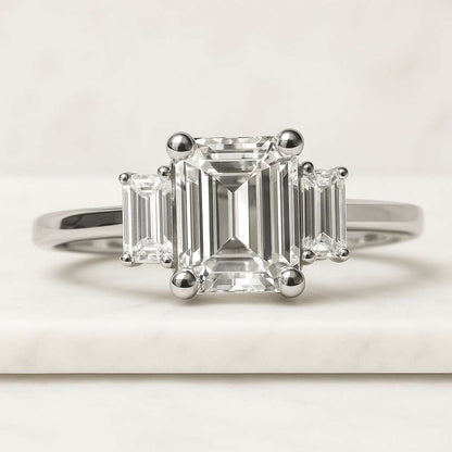 Emerald Cut Lab Diamond With Tapered Baguette Diamond Engagement Ring Anniversary Gift Emerald Cut Diamond Ring Baguette Diamonds Ring