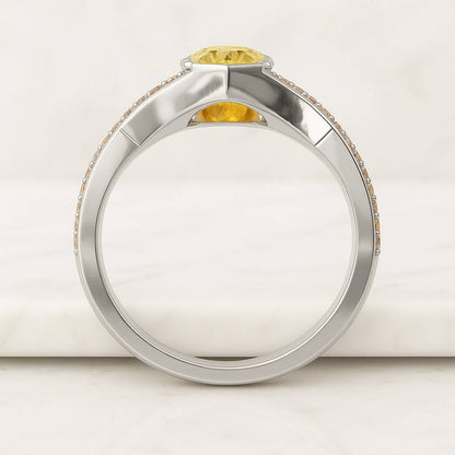 3ct Canary Pear Cut Ring Fancy Yellow Diamond Engagement Ring 14k white gold Pear Cut Ring Wedding Anniversary Gift Ring Bypass Ring