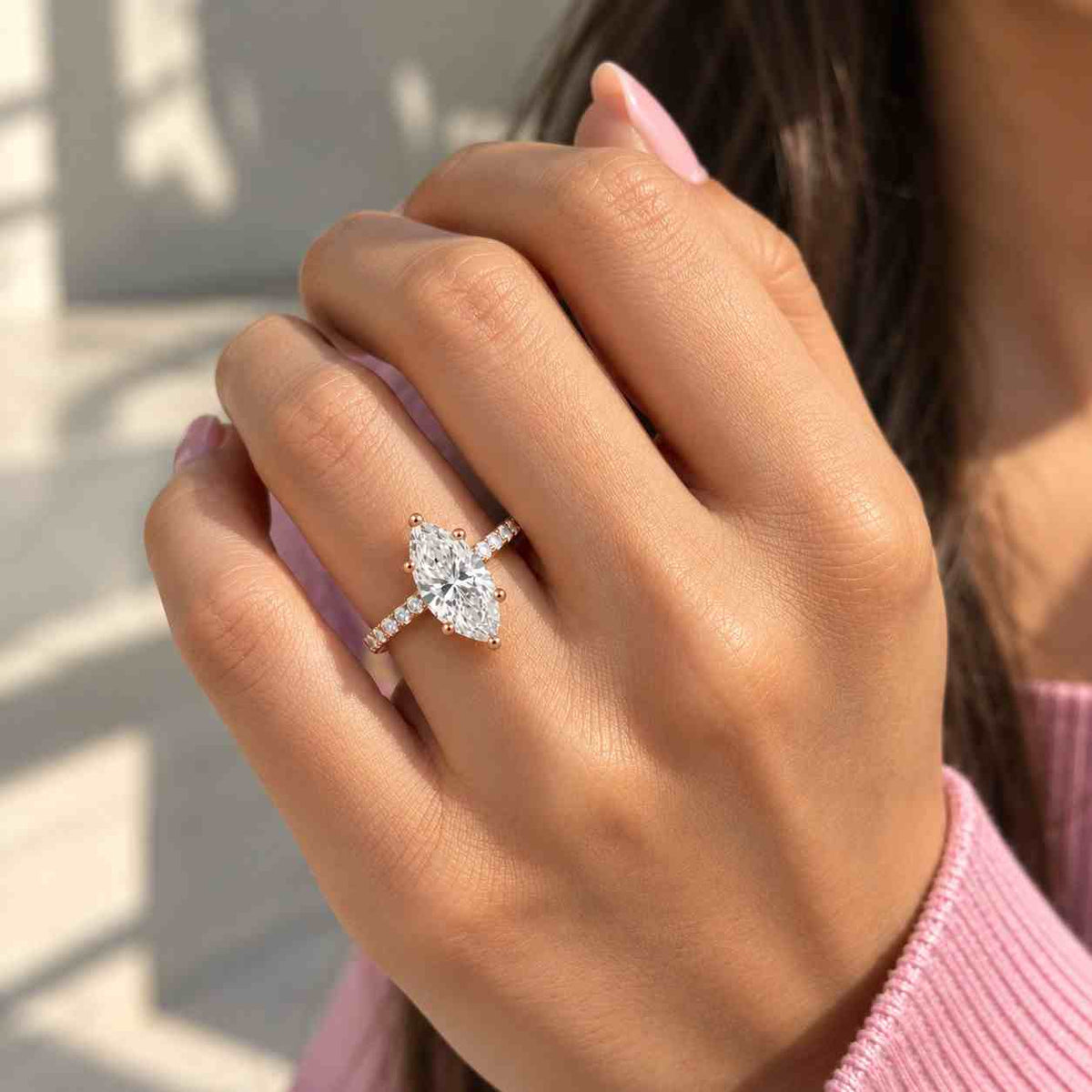 3ct Marquise Lab Grown Diamond Engagement Ring Set, Two-Piece Bridal Band, IGI Certified
