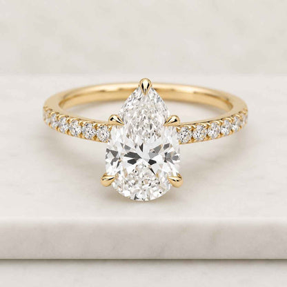 3ct moissanite engagement ring pear cut 4 prong setting micro pave diamond 12.5x8 mm pear cut & hidden halo diamond ring
 