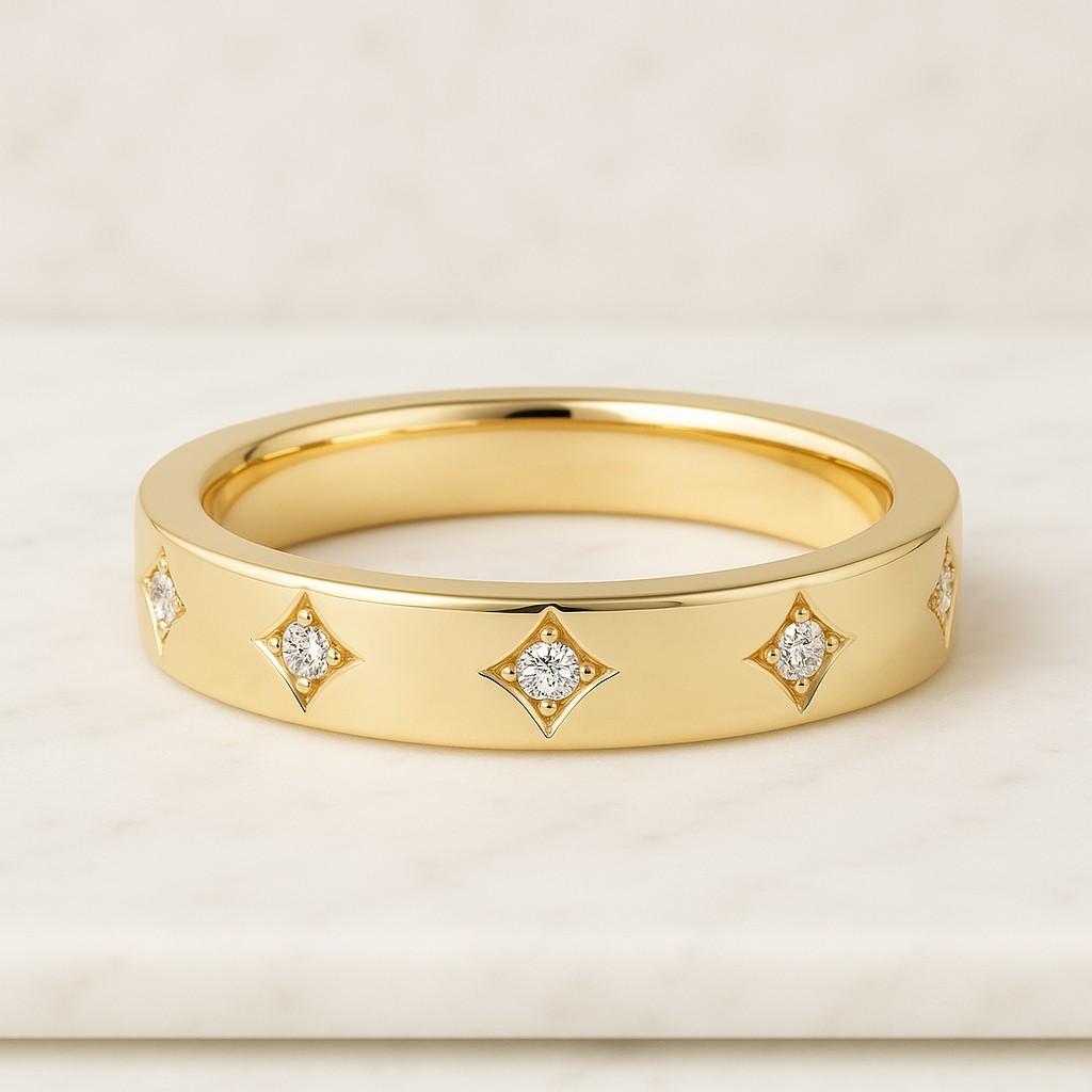 3mm Scattered Lab Diamond Ring, Dainty Anniversary Stacking Band