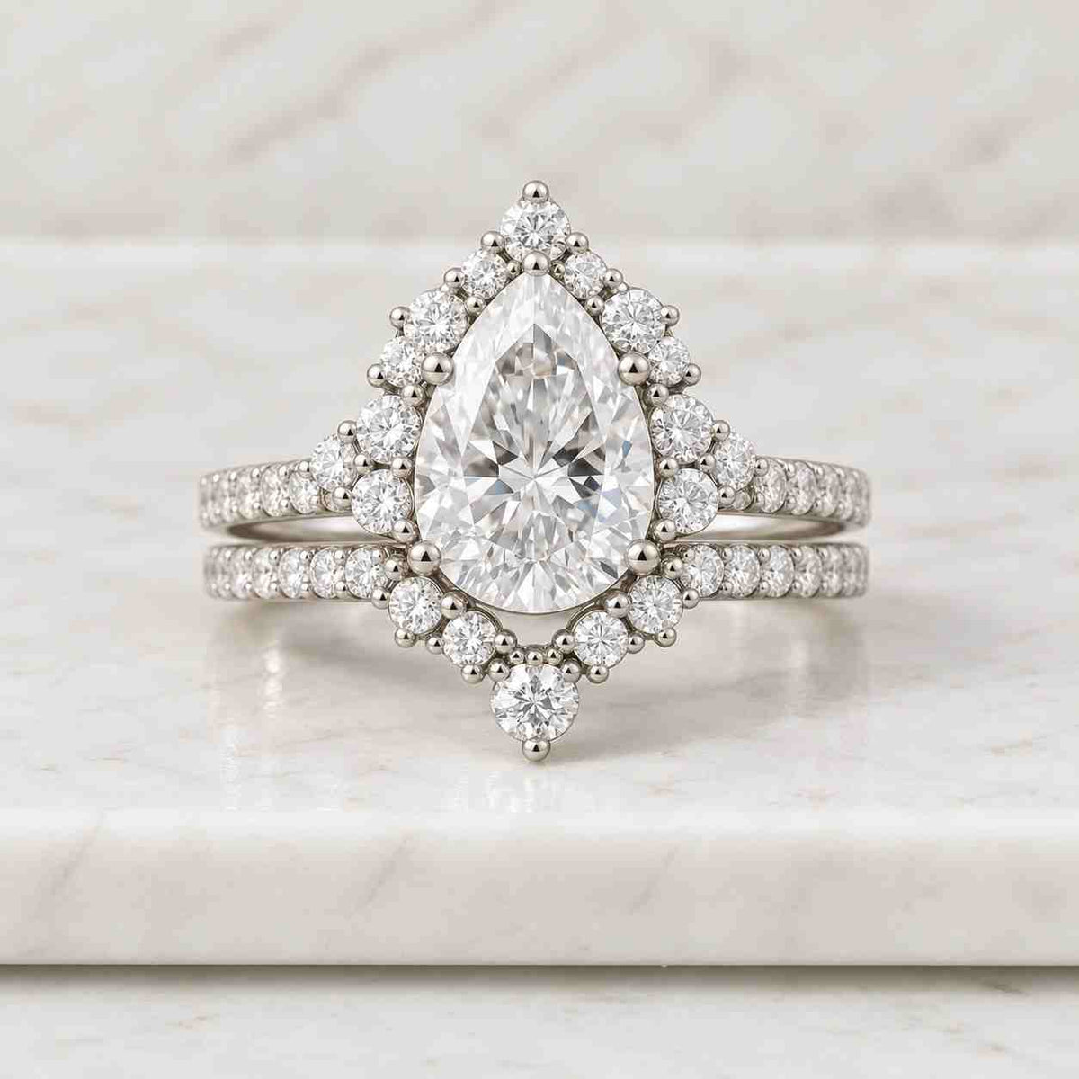 3pcs Pear Cut Moissanite Engagement Ring Set Pear Shaped Wedding Ring Set Infinity Diamond Rose Gold Cluster Bridal Set Tear Drop Halo Ring
