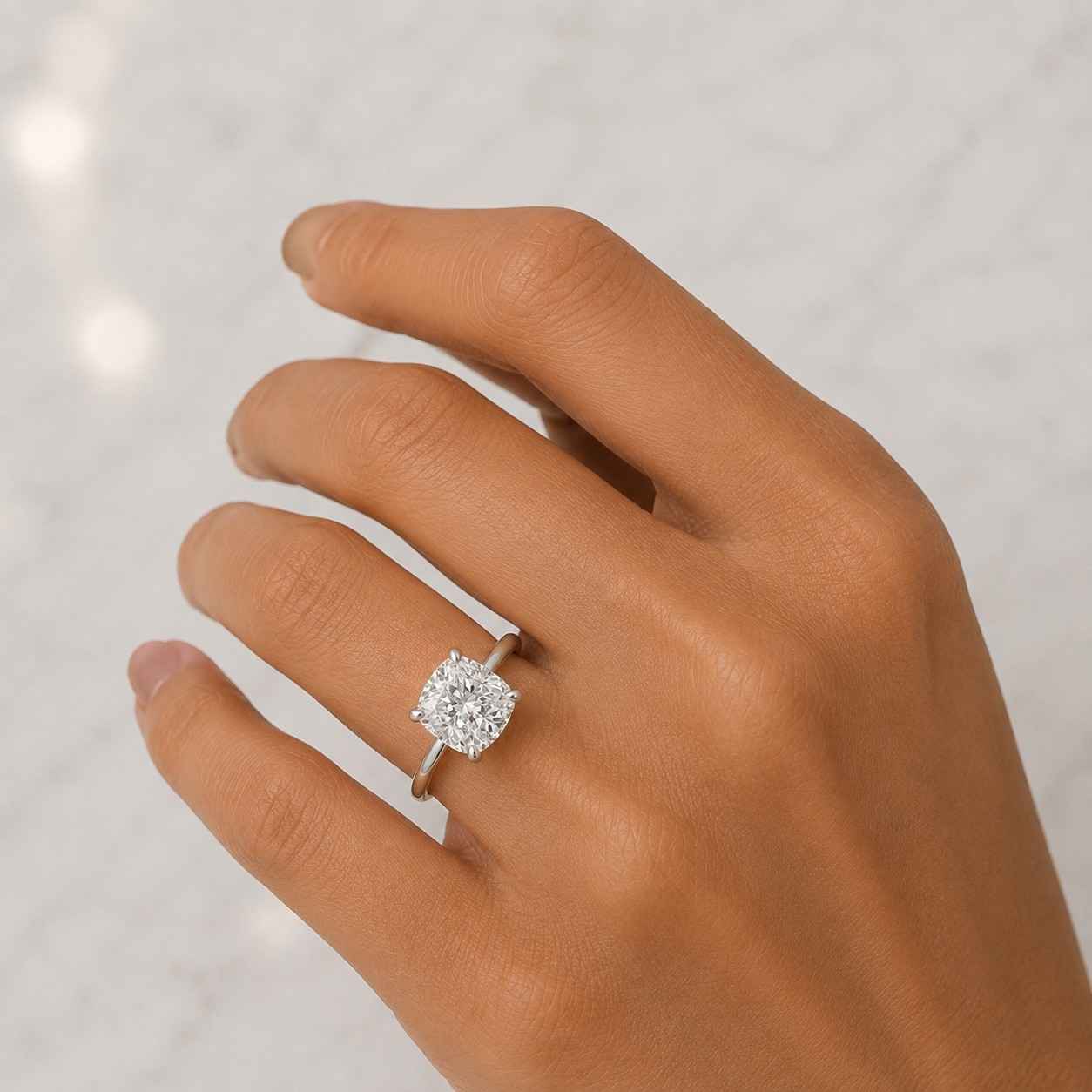 4.00Ct Elongated Cushion Cut Lab-Grown Diamond or Moissanite Solitaire Engagement Ring with Hidden Halo