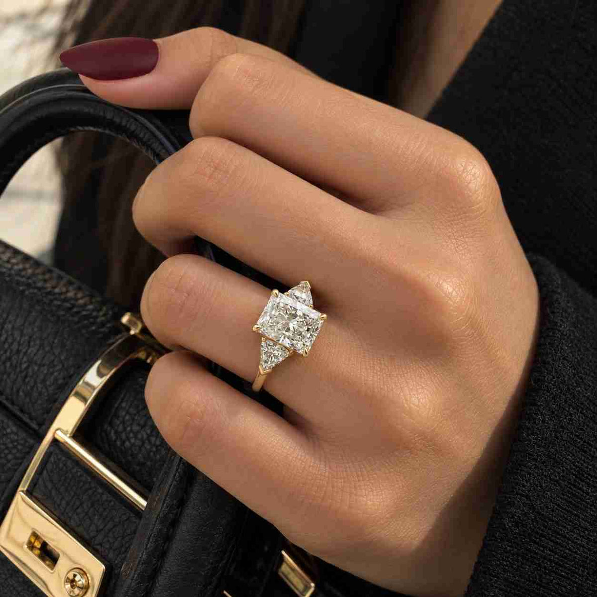 4.00 CT Marquise Lab Grown Diamond Ring | Hidden Halo Engagement Ring | 3mm Round Side Accent Ring | Pave Gold Band | Gift for Her