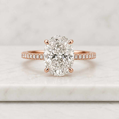 4.02 CT Oval Cut Lab Grown Diamond Bridal Ring Sets, Hidden Halo Diamond Engagement Ring, Marquise & Round Diamond 3/4 Eternity Wedding Band

