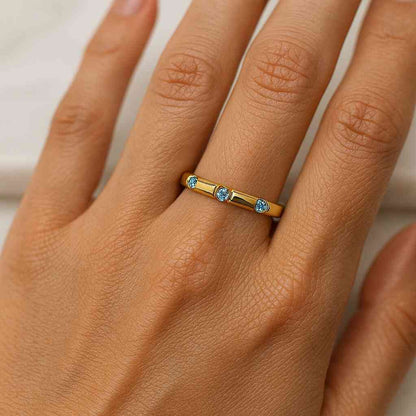 4.0 MM Round cut Lab Grown Diamond Ring Blue Diamond Ring Five Stone Blue Lab Diamond Ring 14k Gold Half Eternity Ring Bridesmaid Gift