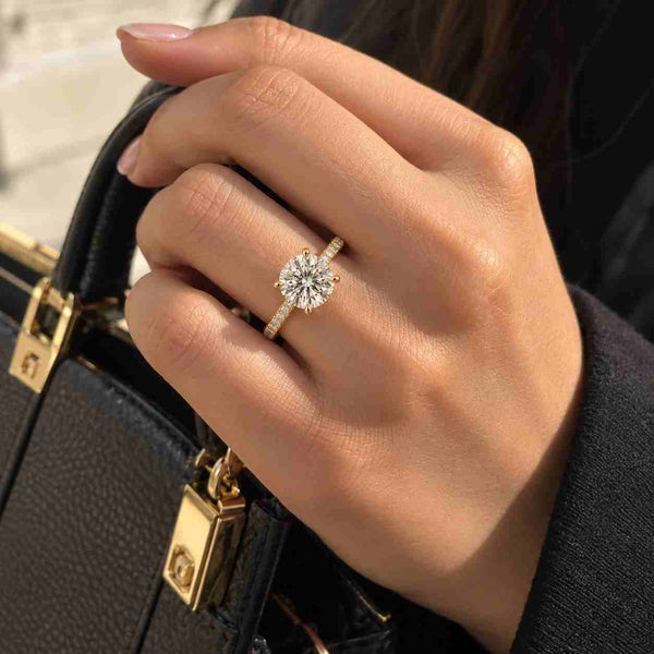 4.0 Carat Oval Cut Lab Grown Diamond Engagement Ring Set: 14k Gold Wedding Band 