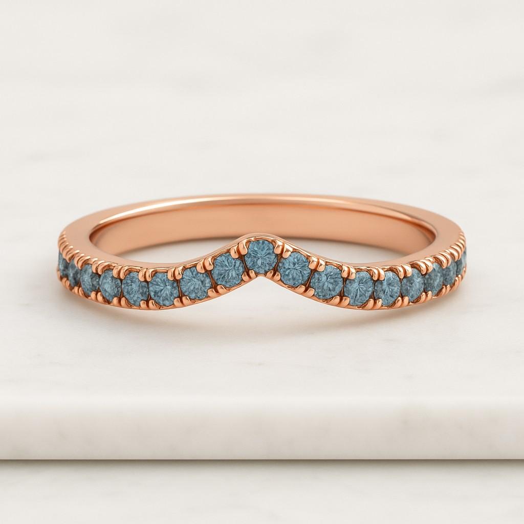 4.0 MM Round cut Blue Lab Grown Diamond Ring 14k Gold Half Eternity Diamond Ring