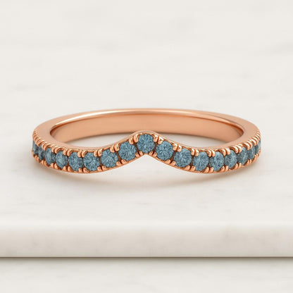 4.0 MM Round cut Blue Lab Grown Diamond Ring 14k Gold Half Eternity Diamond Ring