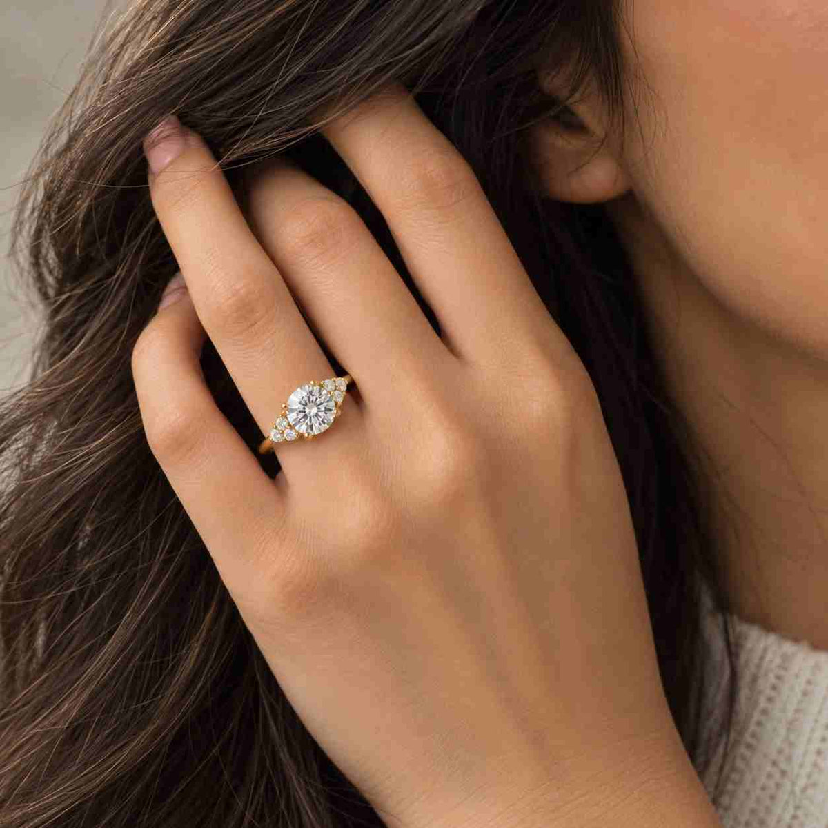 4.50 ct oval lab grown diamond engagement ring set, hidden halo, 14k white gold
