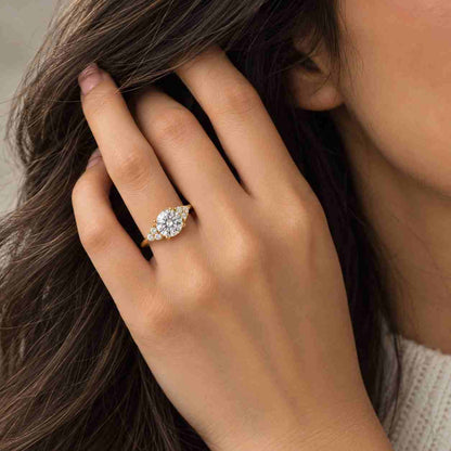 4.50 CT Oval Lab Grown Diamond Engagement Ring Set, Hidden Halo, 14k White Gold
