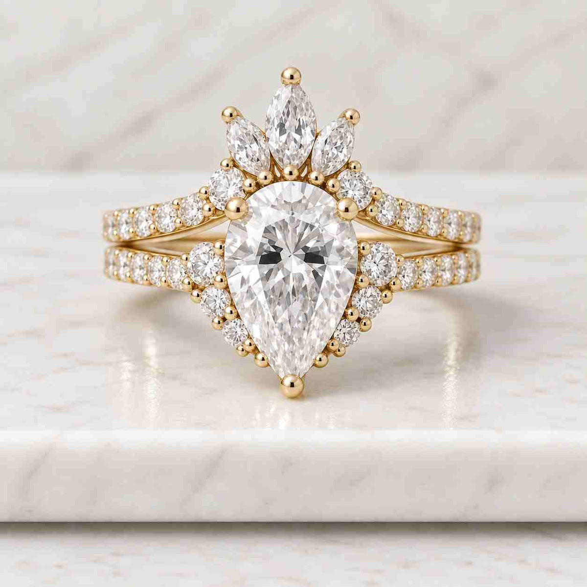 4.50 carat oval cut diamond bridal set – d-vvs2 igi certified engagement ring with pavé wedding band in 14k yellow gold