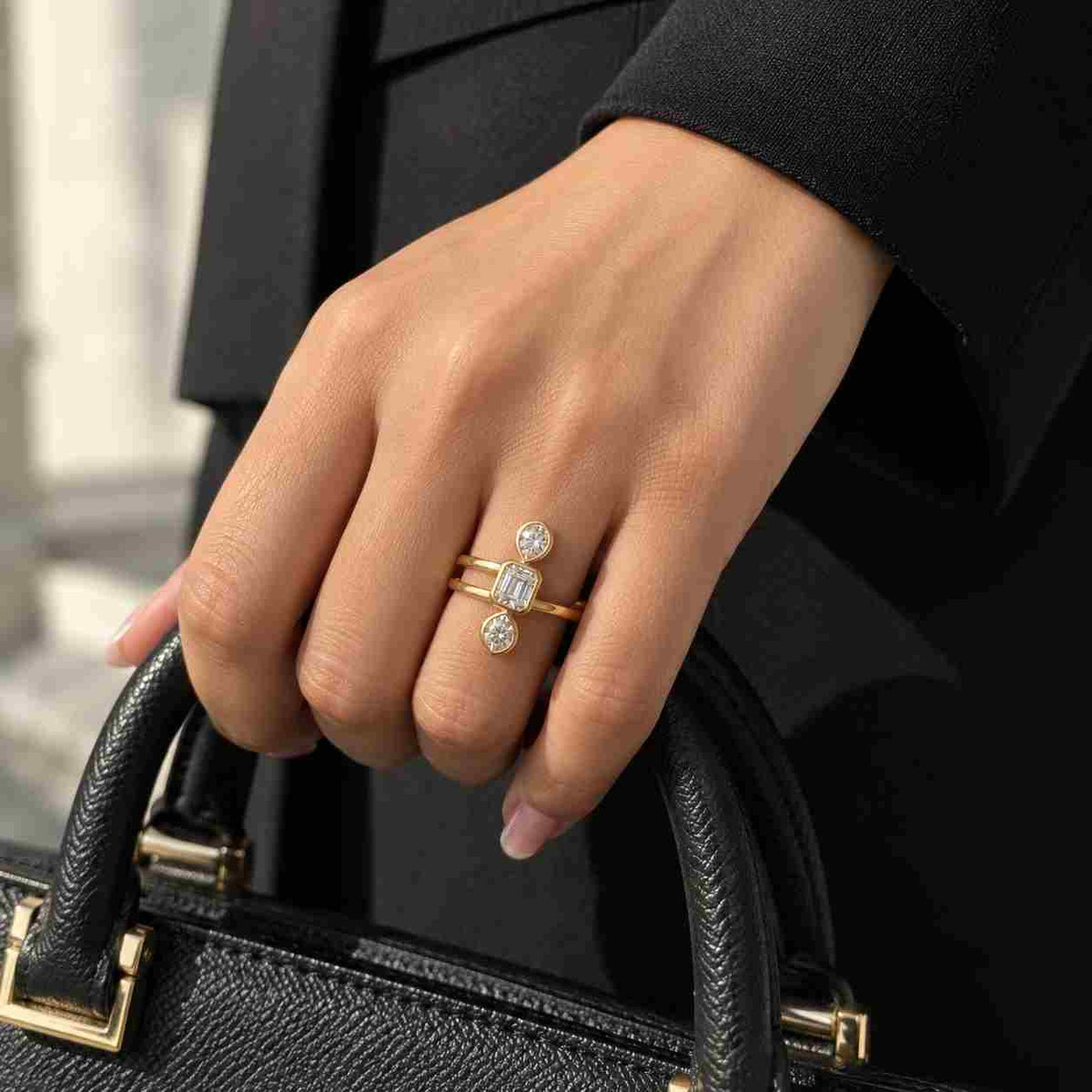 4.5ct pear and emerald cut lab diamond engagement ring in 14k/18k gold, toi et moi ring 