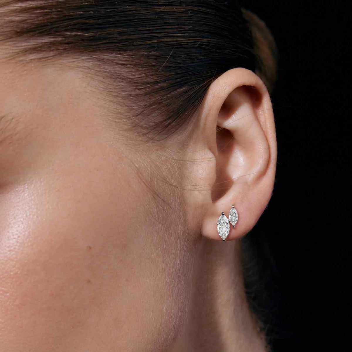 4CTW Marquise Cut Lab Grown Diamond Stud Earrings, Double Marquise Cluster Studs IGI Certified Earrings, Gift for Women
