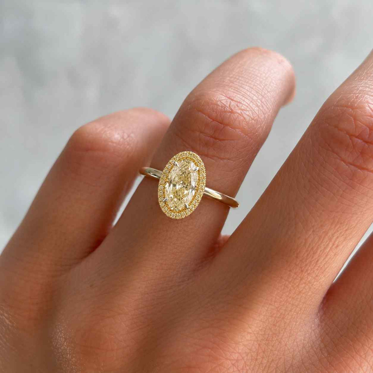 4CT Fancy Yellow Oval Cut Lab Grown Diamond Ring, Cluster Halo Engagement Ring, Fancy Yellow Diamond Ring, Anniversary Gift, Ring for Women
