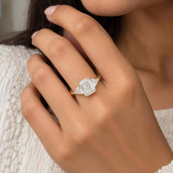 4CT Radiant Cut Lab Grown Diamond Cluster Ring, 18K Yellow Gold Wedding Ring, Marquise & Round Side Stones, IGI Certified Engagement Ring
