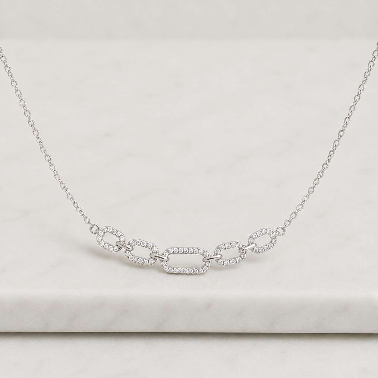 4k gold interlocking link necklace, pave diamond link pendant, minimalist dainty chain necklace,