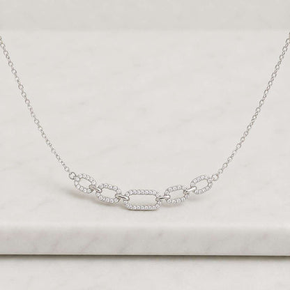 4K Gold Interlocking Link Necklace, Pave Diamond Link Pendant, Minimalist Dainty Chain Necklace,