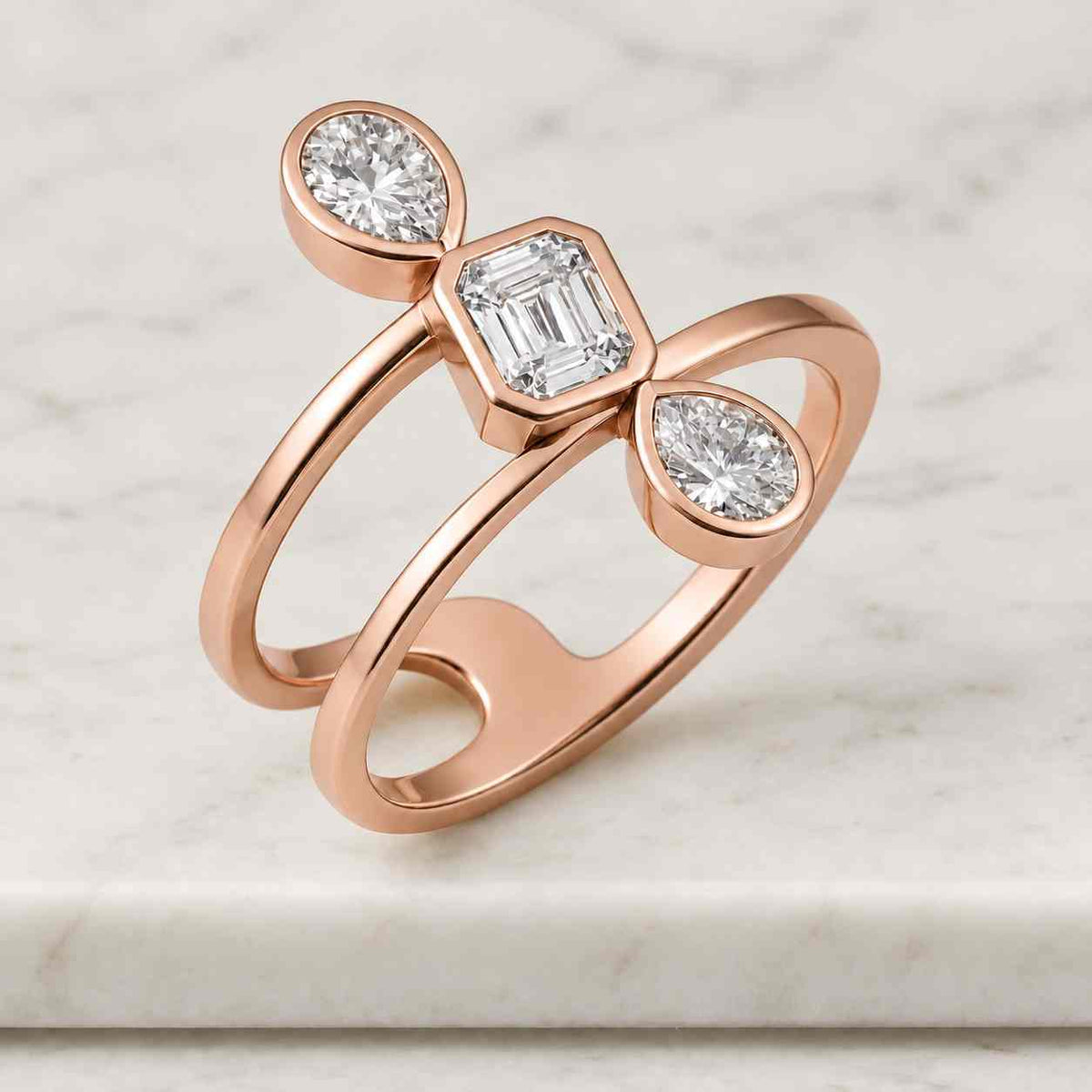 4 ctw pear & emerald cut lab grown toi et moi engagement ring 
