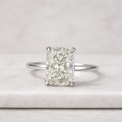 4 CT Elongated Cushion Cut Moissanite Engagement Ring, 14k Gold Elongated Cushion Cut Diamond Ring, Cushion Cut Hidden Halo Solitaire Ring.
