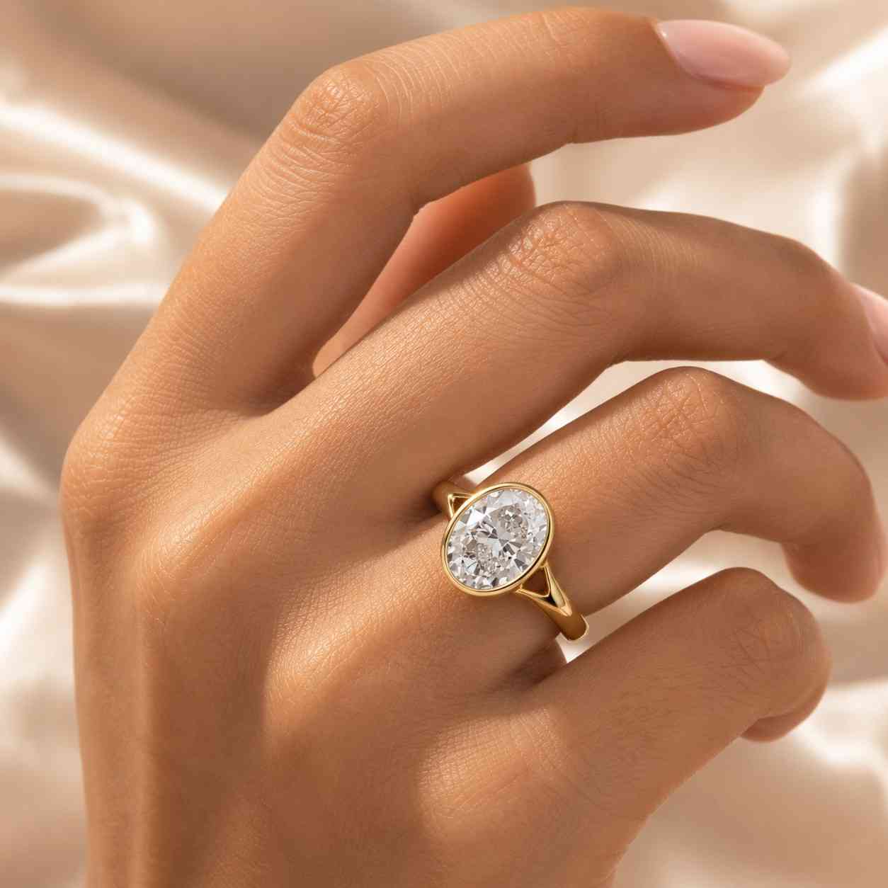 4 ct oval bezel lab grown diamond ring , oval lab diamond engagement ring , bezel setting engagement ring , vintage inspired diamond ring