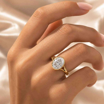 4 CT Oval Bezel Lab Grown Diamond Ring , Oval Lab Diamond Engagement Ring , Bezel Setting Engagement Ring , Vintage Inspired Diamond Ring
