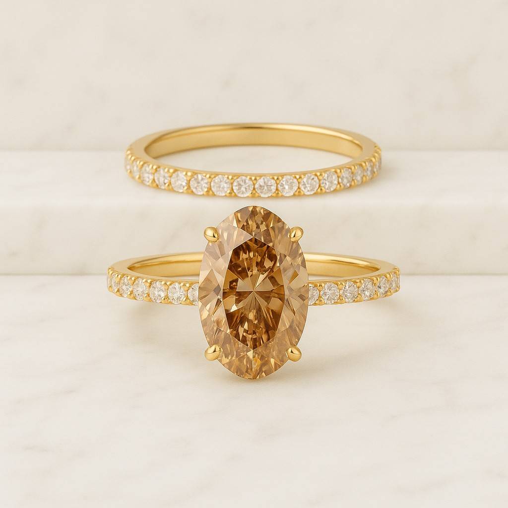 4 CT Oval Cut Moissanite Wedding Bridal Set 14K 18K Solid Gold with Oval Full Eternity Promise Band Oval Halo Ring Engagement Ring Set