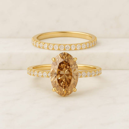 4 CT Oval Cut Moissanite Wedding Bridal Set 14K 18K Solid Gold with Oval Full Eternity Promise Band Oval Halo Ring Engagement Ring Set