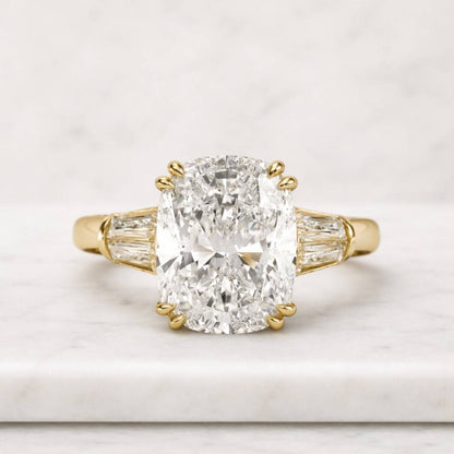 5.05 Carat Cushion Cut Lab Grown Diamond Ring, 14k Gold Solitaire Engagement Setting, The Seloria
