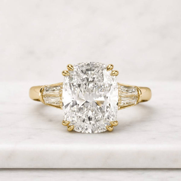 5.05 Carat Cushion Cut Lab Grown Diamond Ring, 14k Gold Solitaire Engagement Setting, The Seloria
