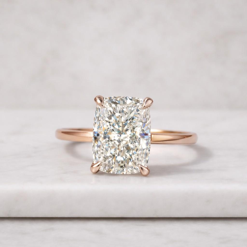 4 Carat Elongated Cushion Lab Grown Diamond Bezel Set Ring / Delicate Split Shank Engagement Ring / Elongated Diamond Art Deco Design
