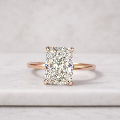 4 Carat Elongated Cushion Lab Grown Diamond Bezel Set Ring / Delicate Split Shank Engagement Ring / Elongated Diamond Art Deco Design
