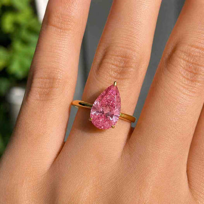 4 Carat Fancy Pink Pear Cut Lab Grown Engagement Ring in 14K White Gold with Pave Diamonds, Modern Split Shank Wedding Ring