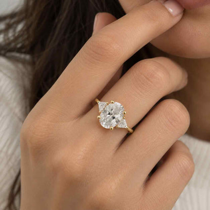 4 Carat Oval Cut Lab Grown Diamond Engagement Ring / Oval And Pear Three Stone Ring / Trilogy Ring / 10k\14k\18k Gold 3 Stone CVD Ring
