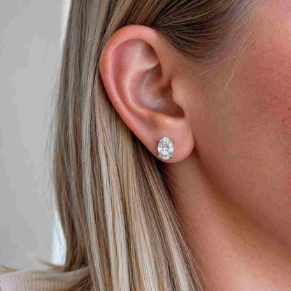 4 Carat Oval Cut Lab Grown Diamond Stud Earrings: 14K Yellow Gold
