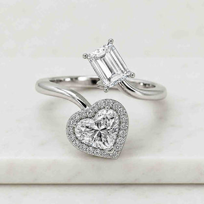 4 Carat Pear & Emerald Cut Lab Grown Diamond Toi Et Moi Ring